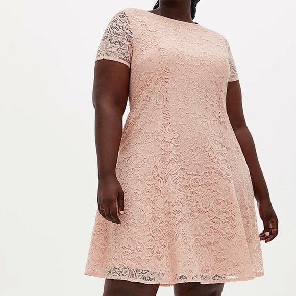 torrid Dresses & Skirts - New Torrid Light Pink Lace Fluted Dress with Pockets